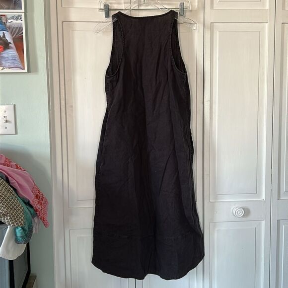 Charcoal Linen hi-low Sleeveless Dress - with pockets - Size M - Picture 6 of 7